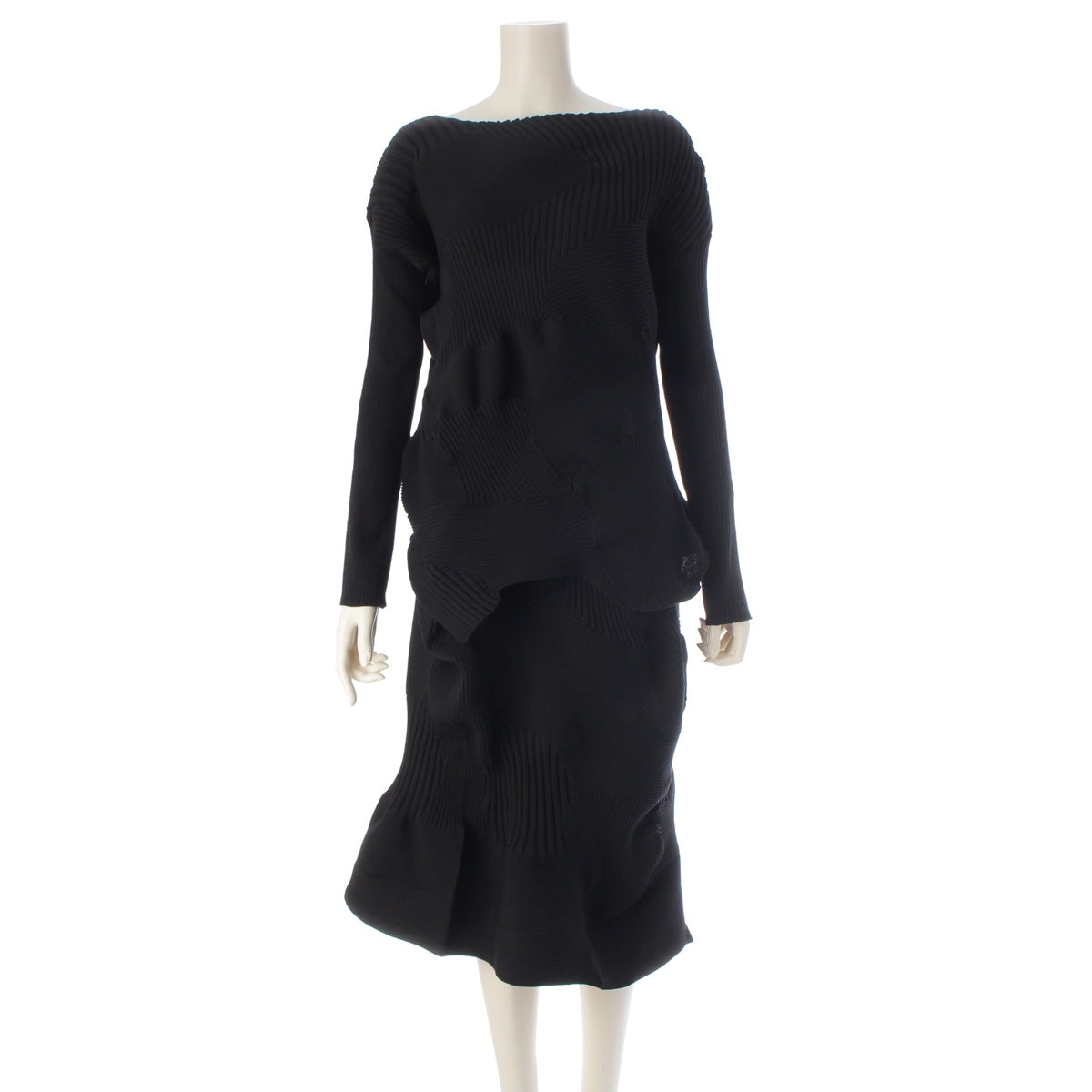ISSEY MIYAKE KONE KONE polyester Short sleeve knit Skirt setup IM33KN274/IM33KG275 black 2/2