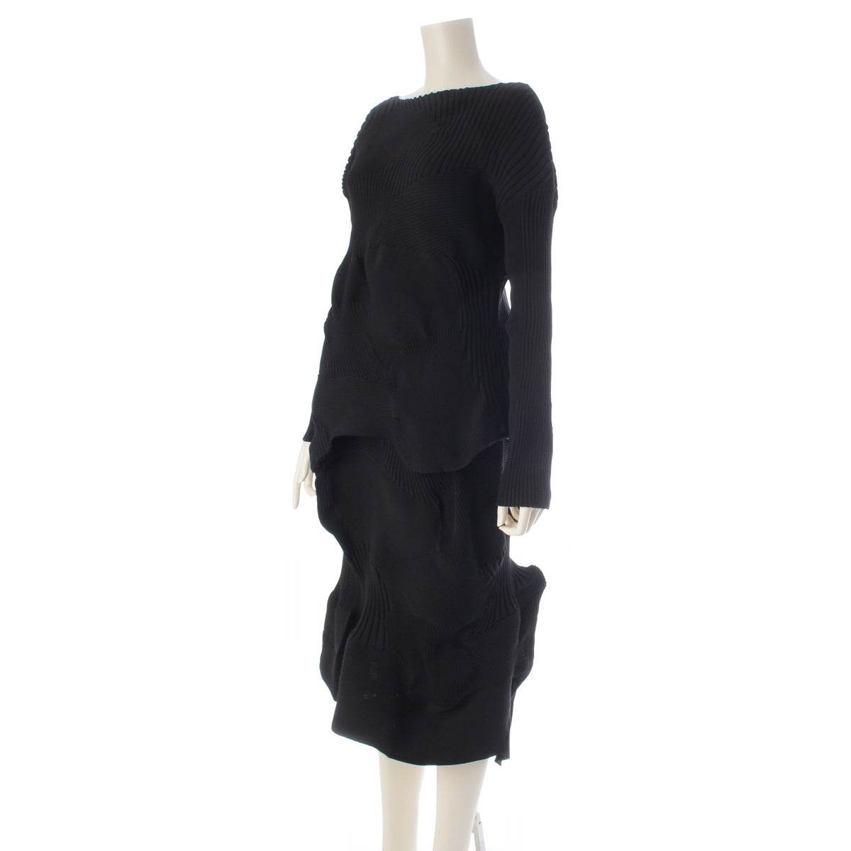 ISSEY MIYAKE KONE KONE polyester Short sleeve knit Skirt setup IM33KN274/IM33KG275 black 2/2