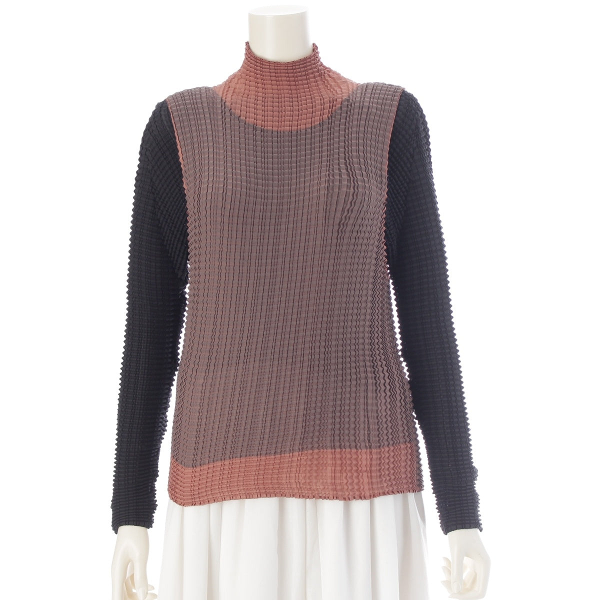 ISSEY MIYAKE polyester Pleated Waffle Turtleneck Long Sleeve Cut IM43FJ101 Black / brown / beige 2