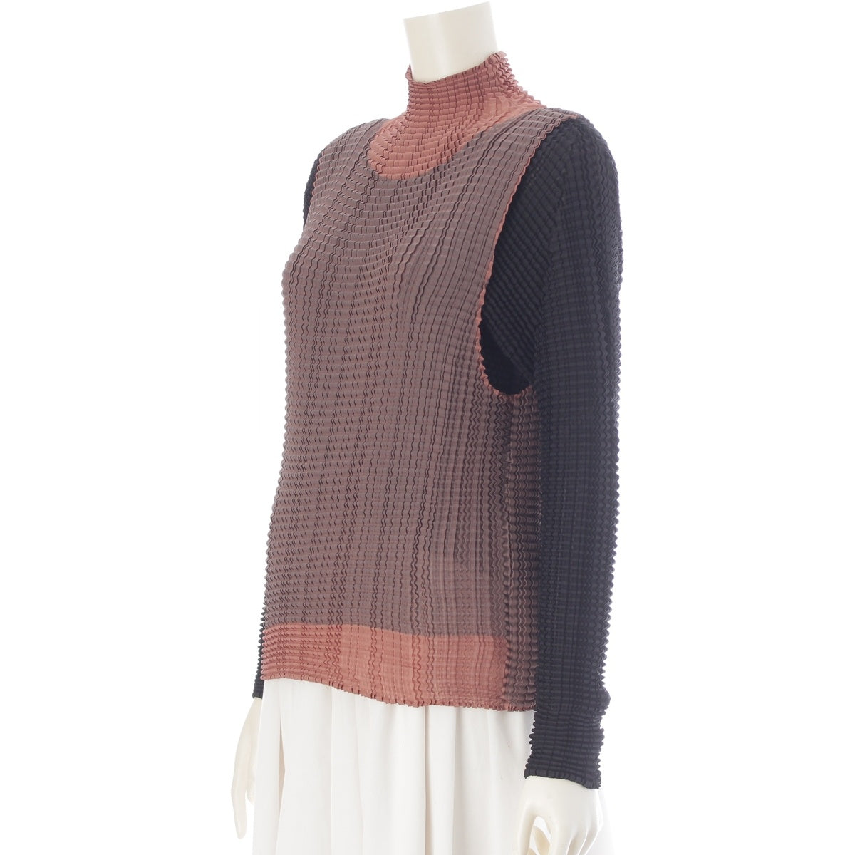 ISSEY MIYAKE polyester Pleated Waffle Turtleneck Long Sleeve Cut IM43FJ101 Black / brown / beige 2