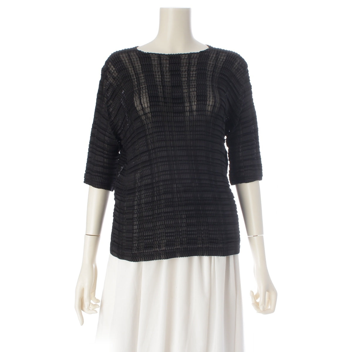 ISSEY MIYAKE polyester Pleated raglan sleeve short-sleeve shirt Cut IM21FJ651 black 2