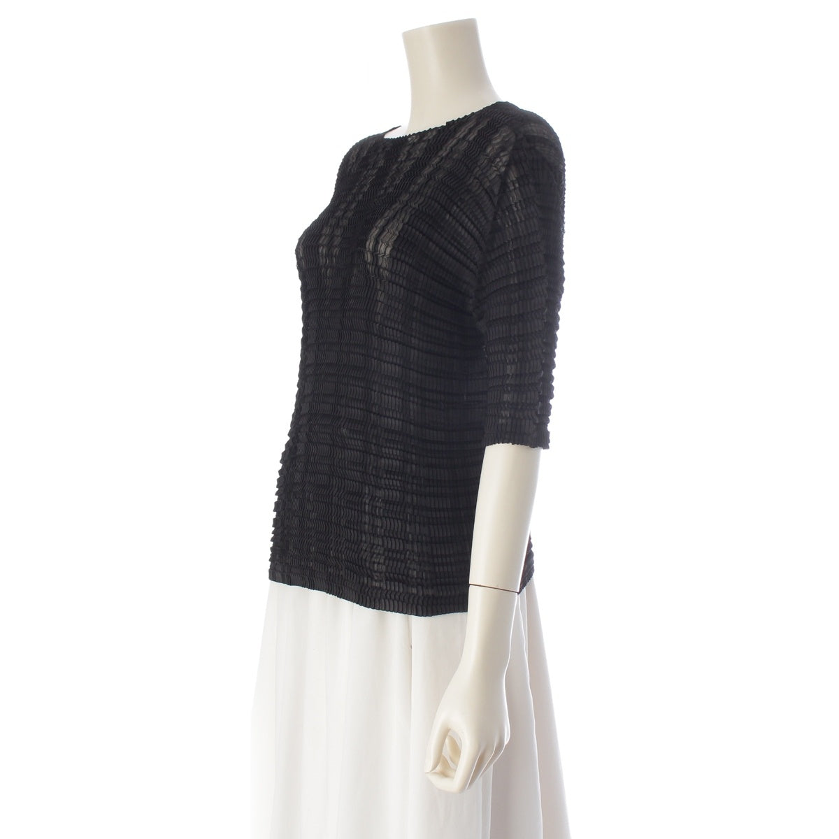 ISSEY MIYAKE polyester Pleated raglan sleeve short-sleeve shirt Cut IM21FJ651 black 2