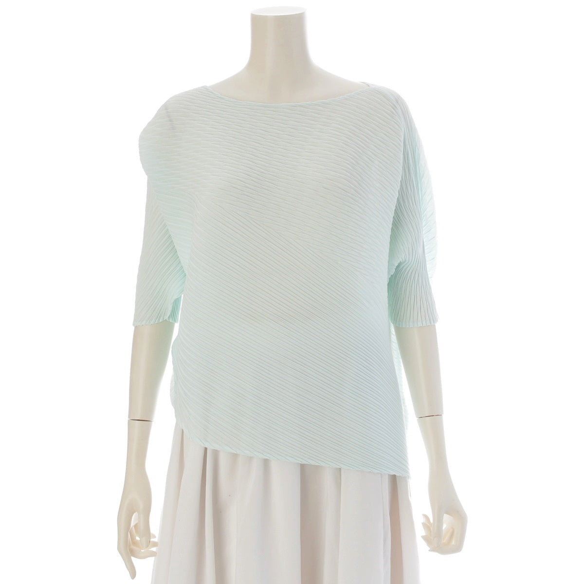 ISSEY MIYAKE Pleated Asymmetrical Short Sleeve Cut tops IM41FJ656 mint 2