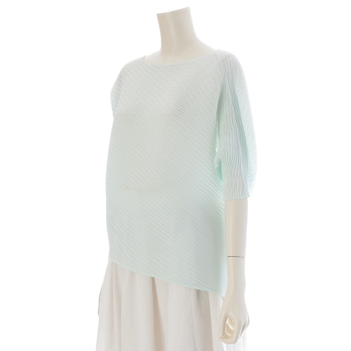 ISSEY MIYAKE Pleated Asymmetrical Short Sleeve Cut tops IM41FJ656 mint 2