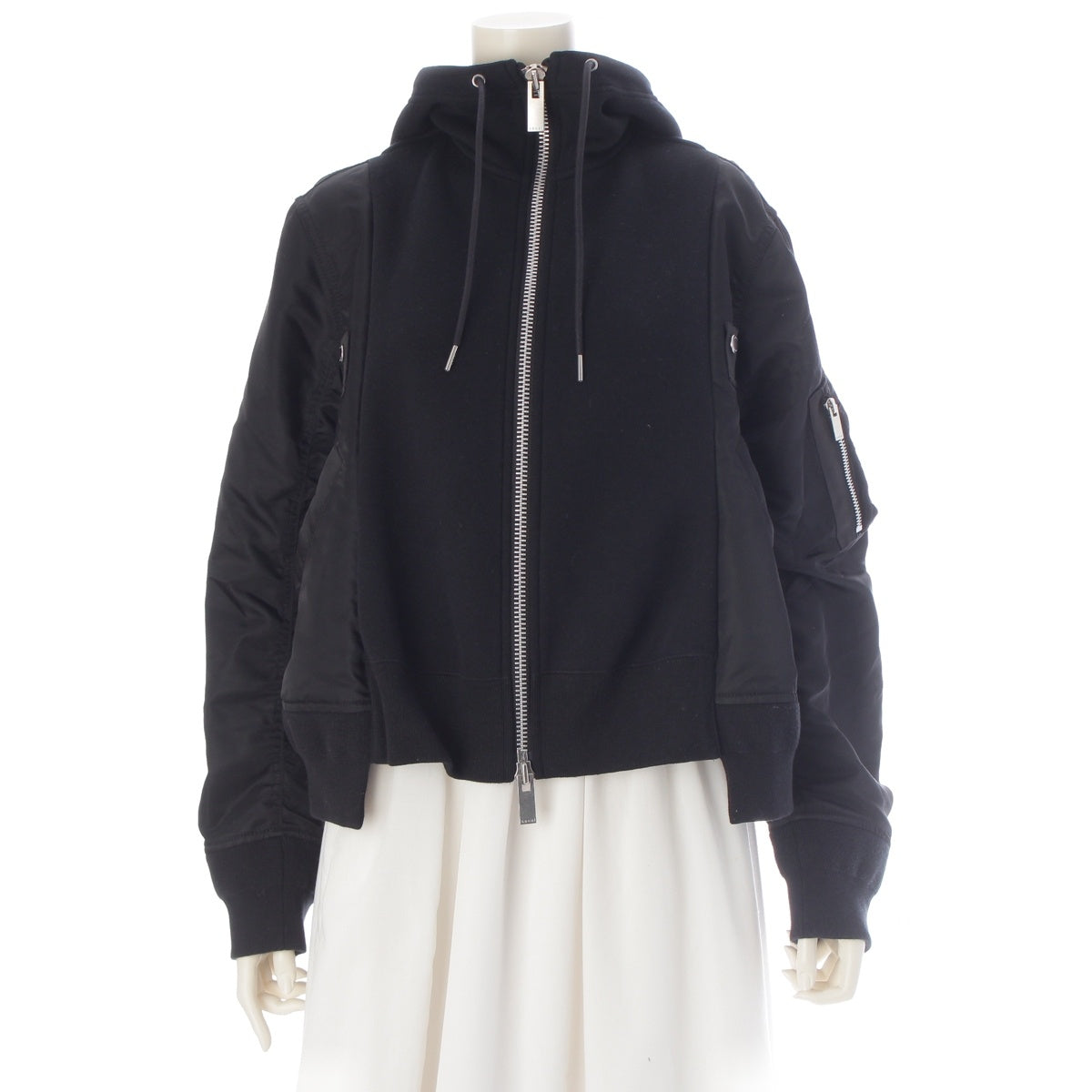 Sacai Nylon twill Sponge Sweatshirt Docking Zip-Up Hoodie sweat 25-07685 black 2