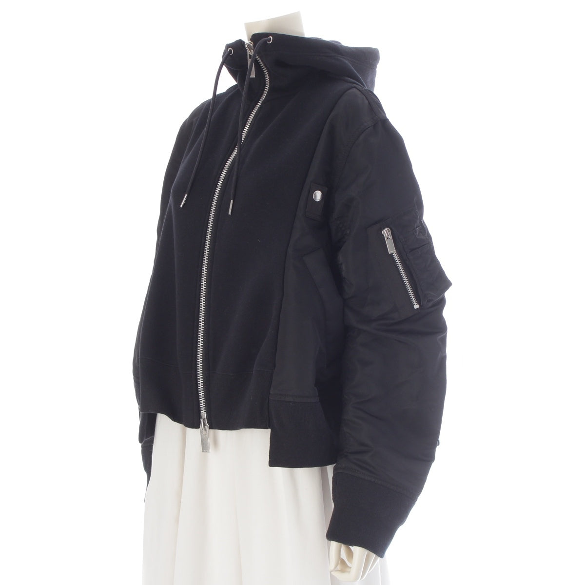 Sacai Nylon twill Sponge Sweatshirt Docking Zip-Up Hoodie sweat 25-07685 black 2