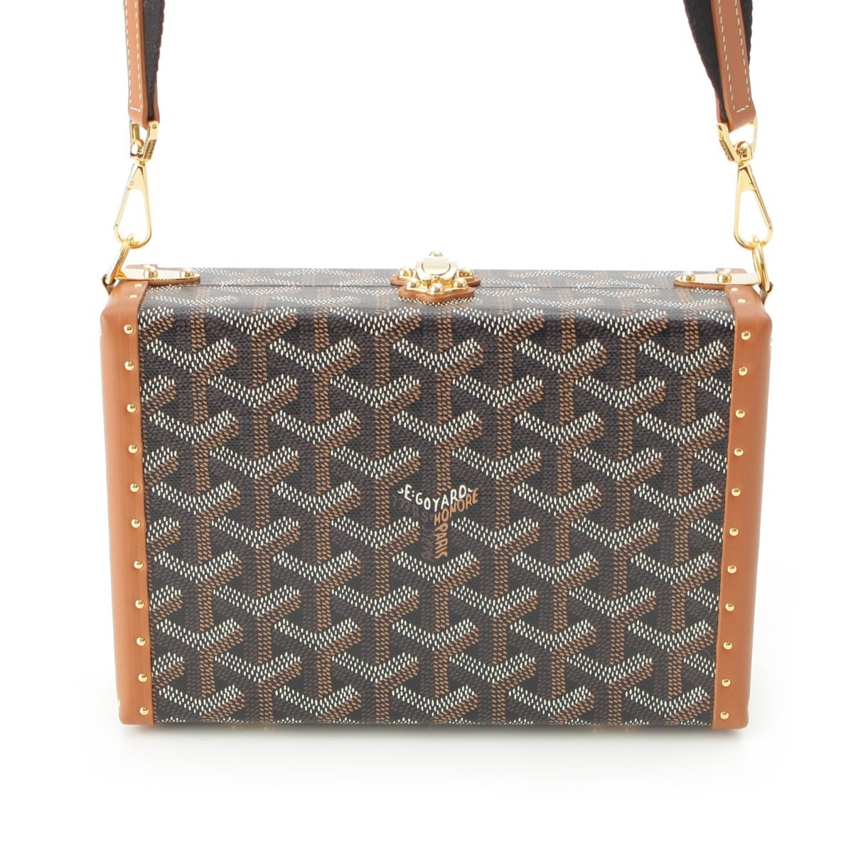 GOYARD Din canvas x Cervon calfskin Buzon Shoulder Bag trunk Brown black
