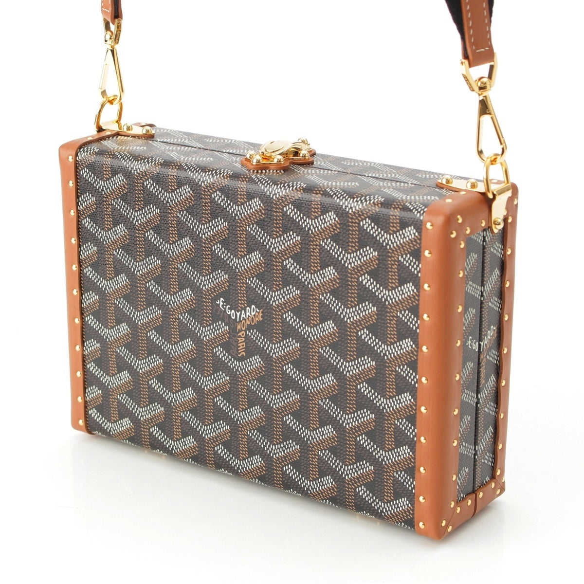 GOYARD Din canvas x Cervon calfskin Buzon Shoulder Bag trunk Brown black