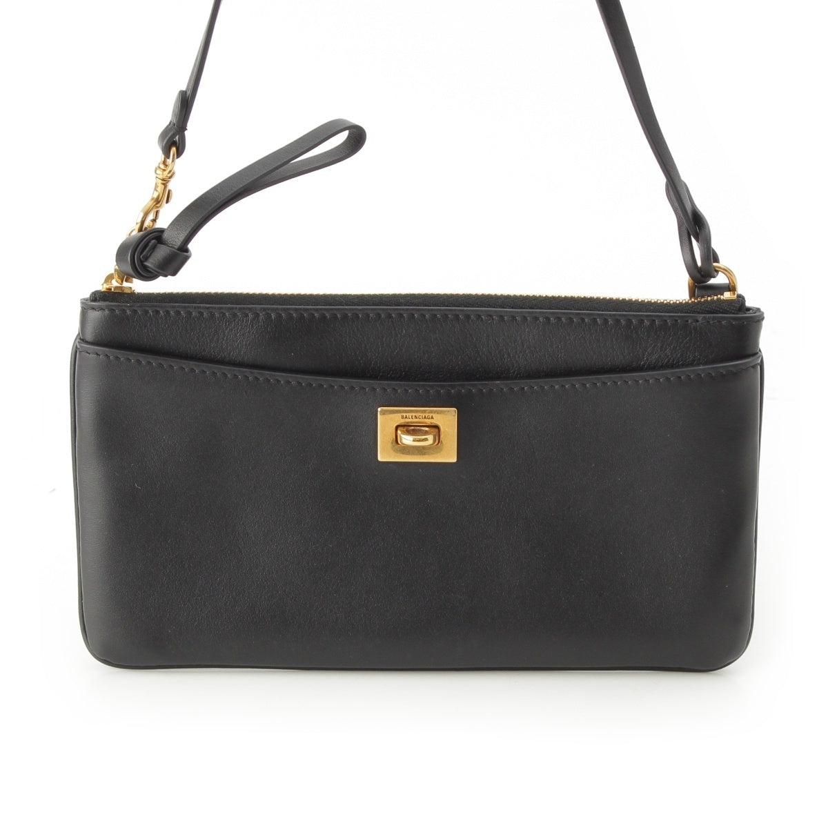 BALENCIAGA Rodeo Slingchette leather Pouch bag 853395 Gold Metal Black