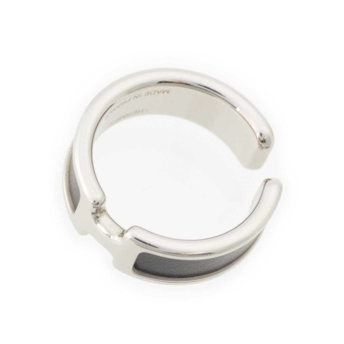 HERMES Silver leather olympic ear cuff Accessories Silver black