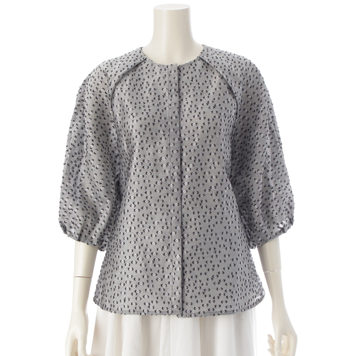 Drawer Silk blend Jacquard raglan sleeves blouse Short sleeve top 6521-299-1256 Gray Black Silver 36