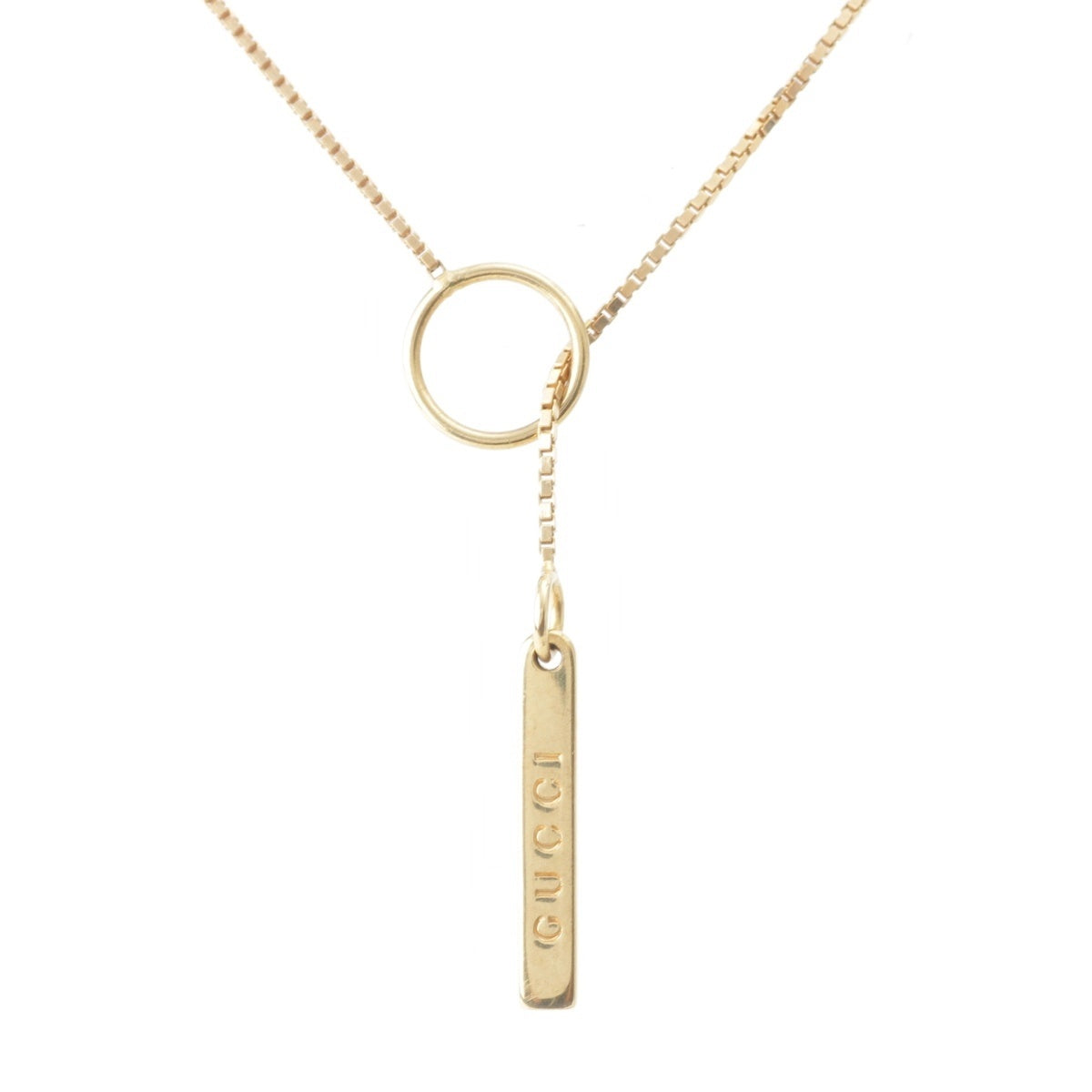 GUCCI Lariet 750YG Logo Bar Venetian Chain Necklace Accessories gold