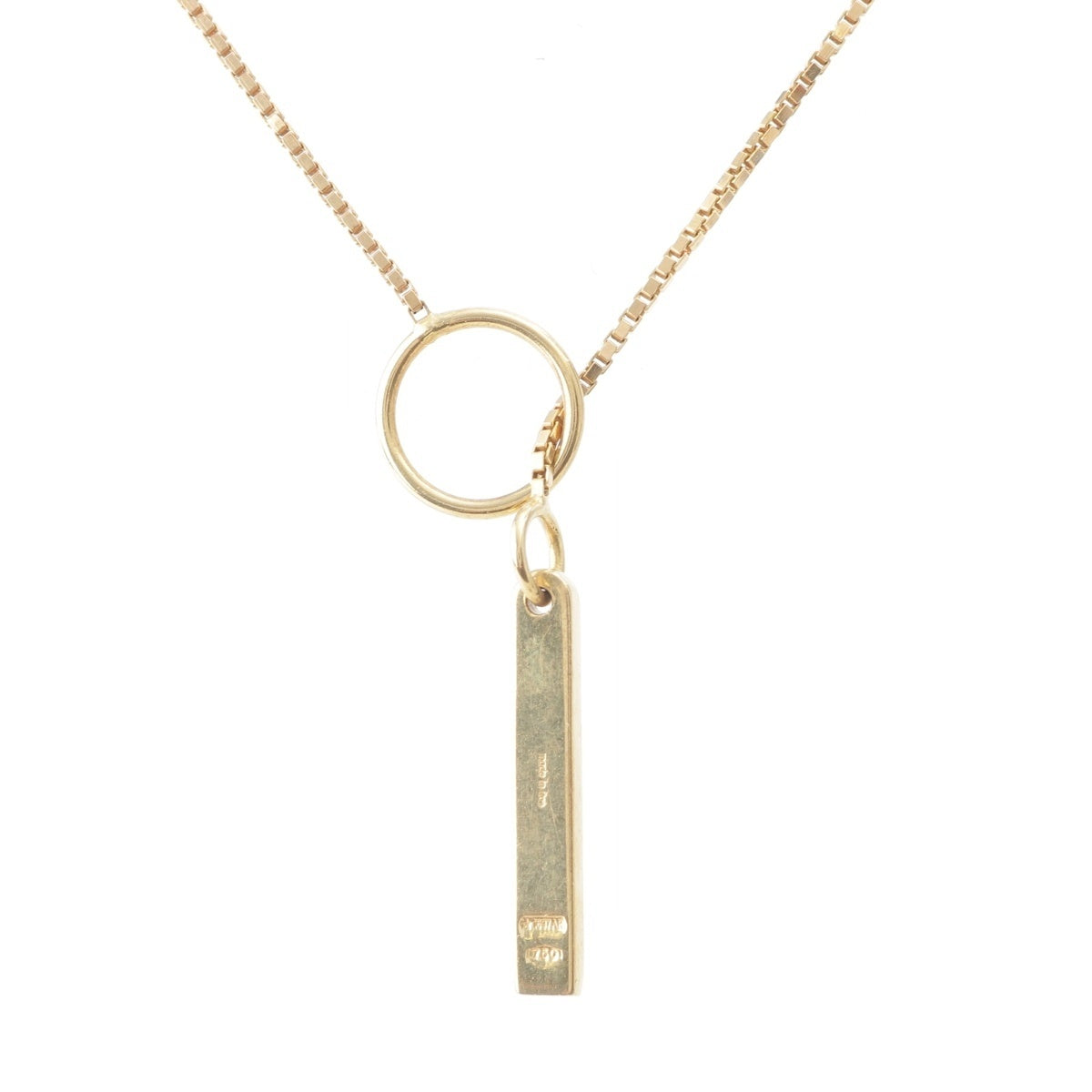 GUCCI Lariet 750YG Logo Bar Venetian Chain Necklace Accessories gold