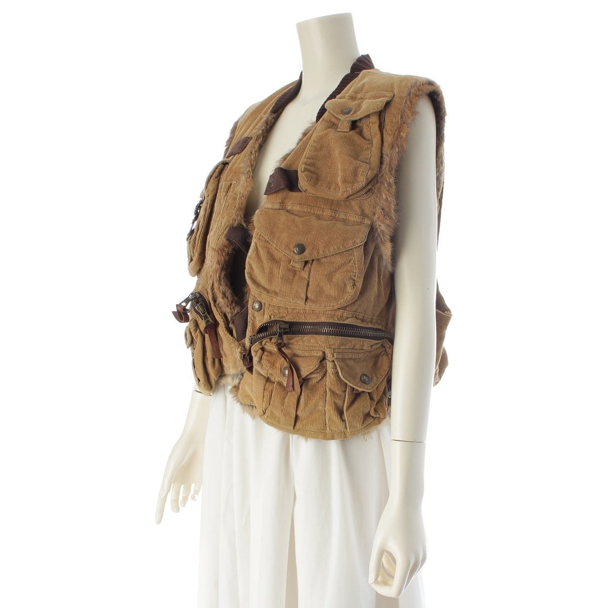 DOLCE&GABBANA Tactical cargo Best Fur-lined jacket Brown one size