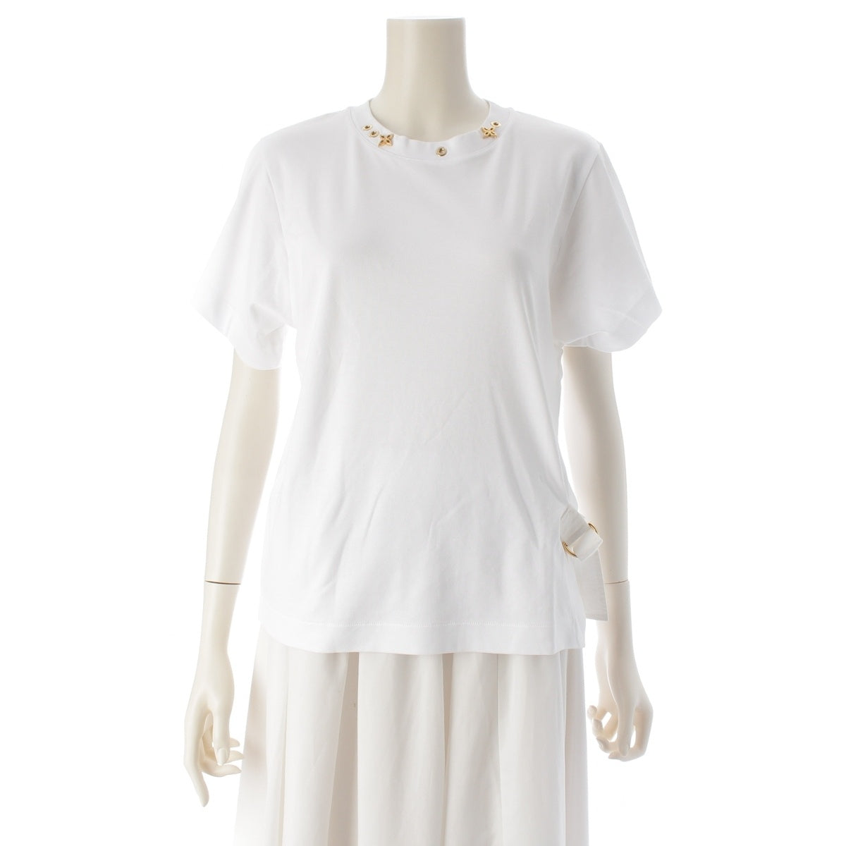 LOUIS VUITTON Cotton silk Side strap Short sleeve T-shirt tops RW191W white XS