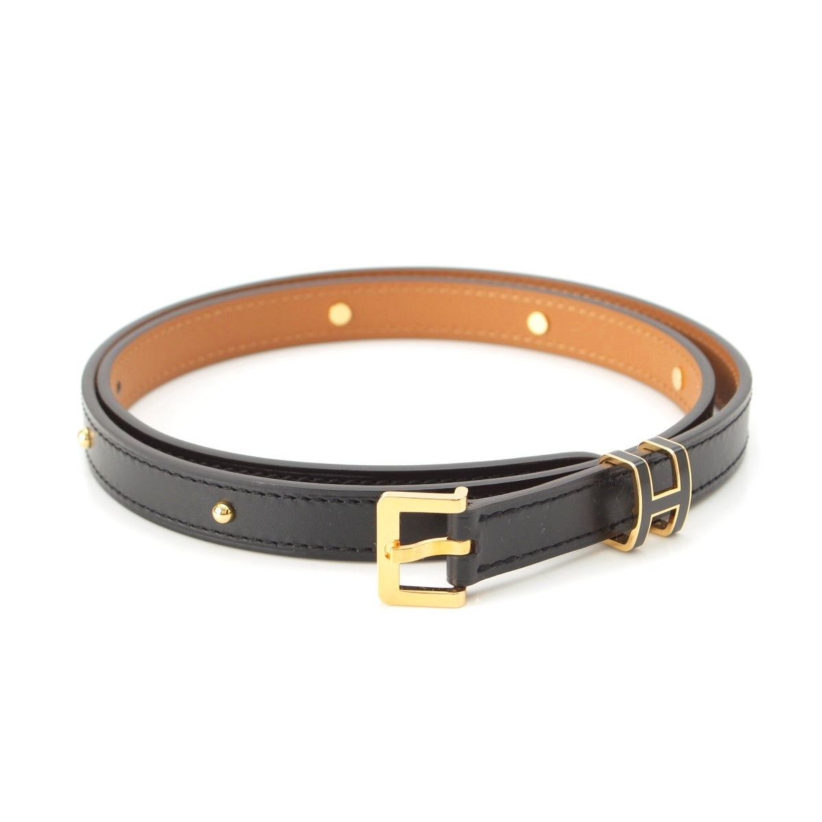 HERMES Pop H 15 leather Pop ash belt Black Gold Metal 75