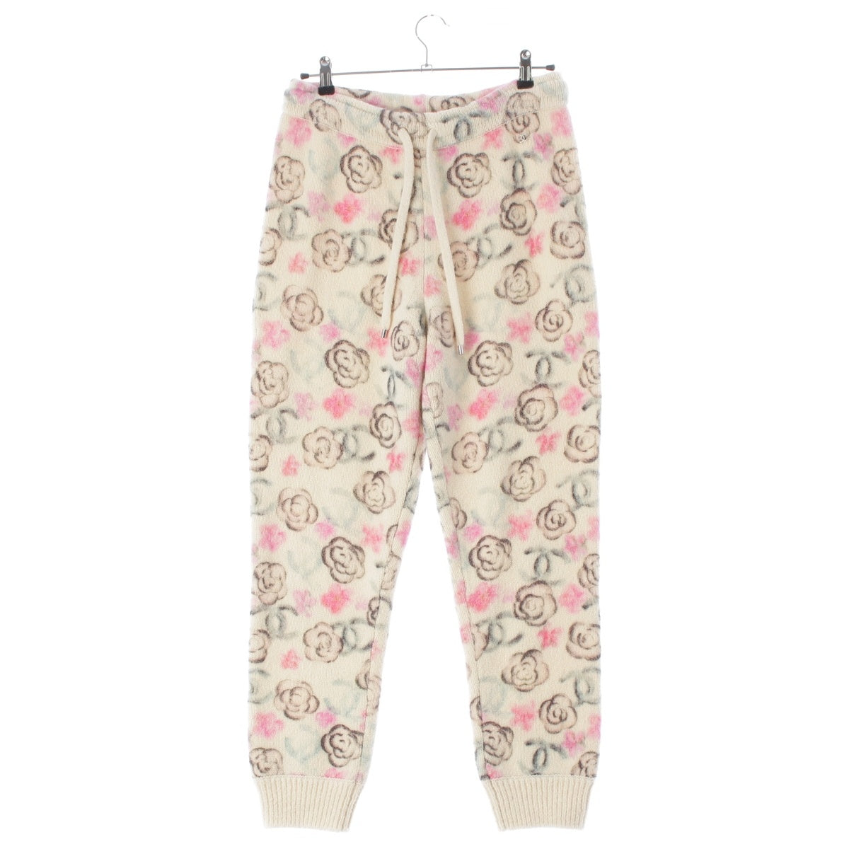 CHANEL Coconeige cashmere silk Camellia COCO Mark knit Pants Floral P77374 white 38