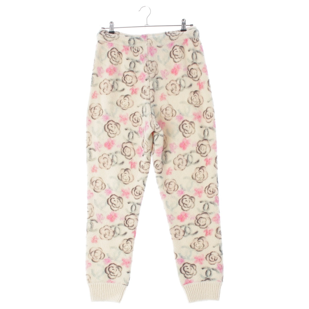 CHANEL Coconeige cashmere silk Camellia COCO Mark knit Pants Floral P77374 white 38