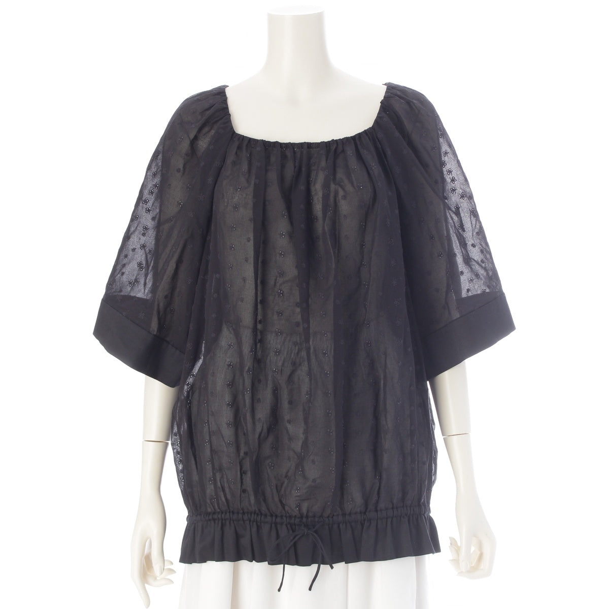 Drawer cotton Perforated Square Neck blouse 6521-299-0990 black 36