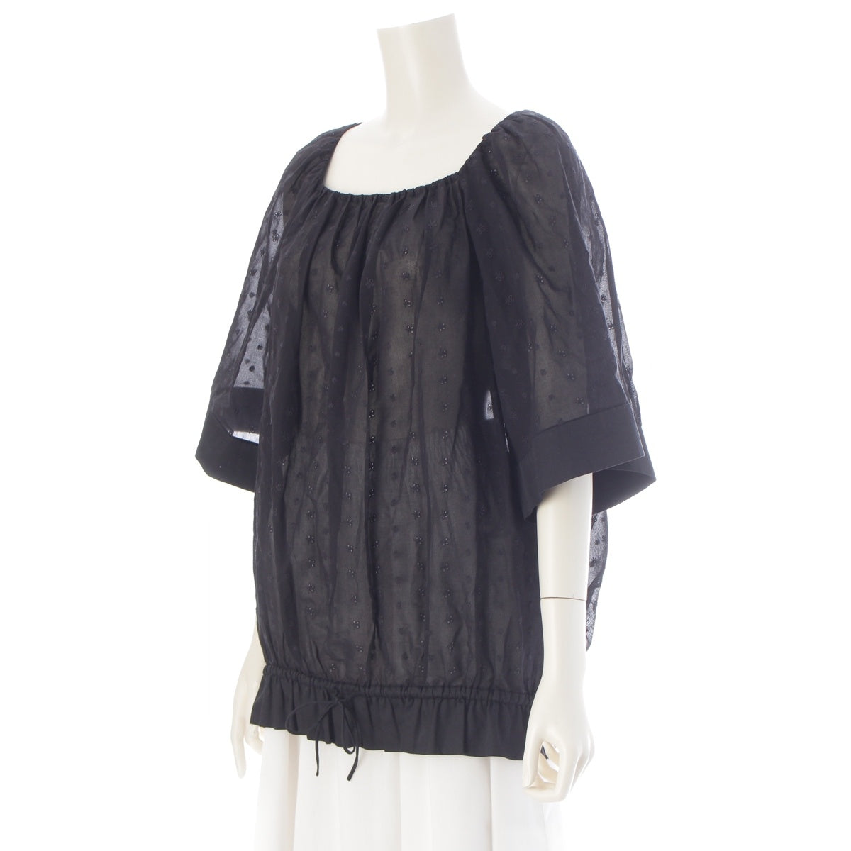 Drawer cotton Perforated Square Neck blouse 6521-299-0990 black 36