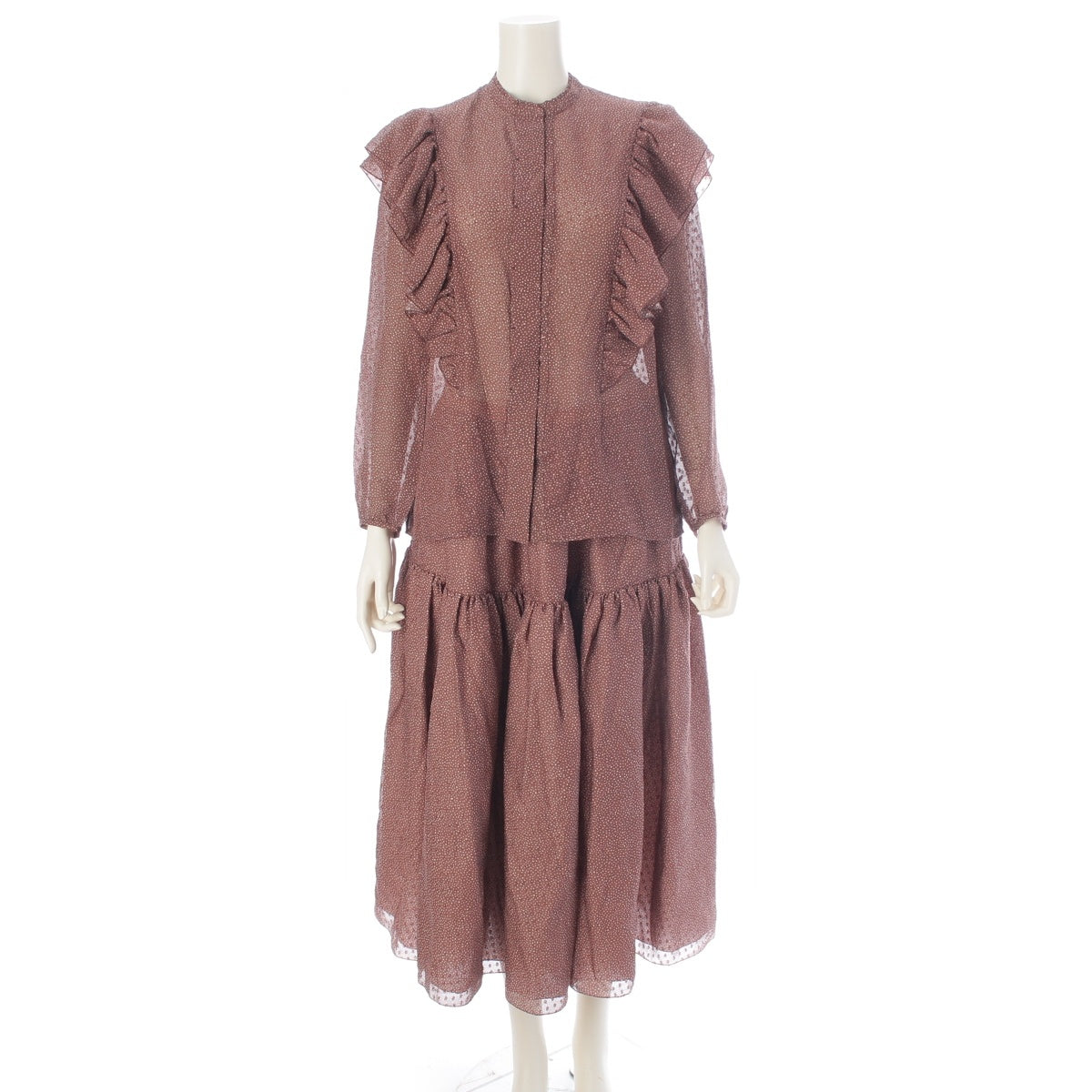 Drawer silk All-over print blouse Skirt setup 6521-299-0870 6524-299-1517 Brown 38