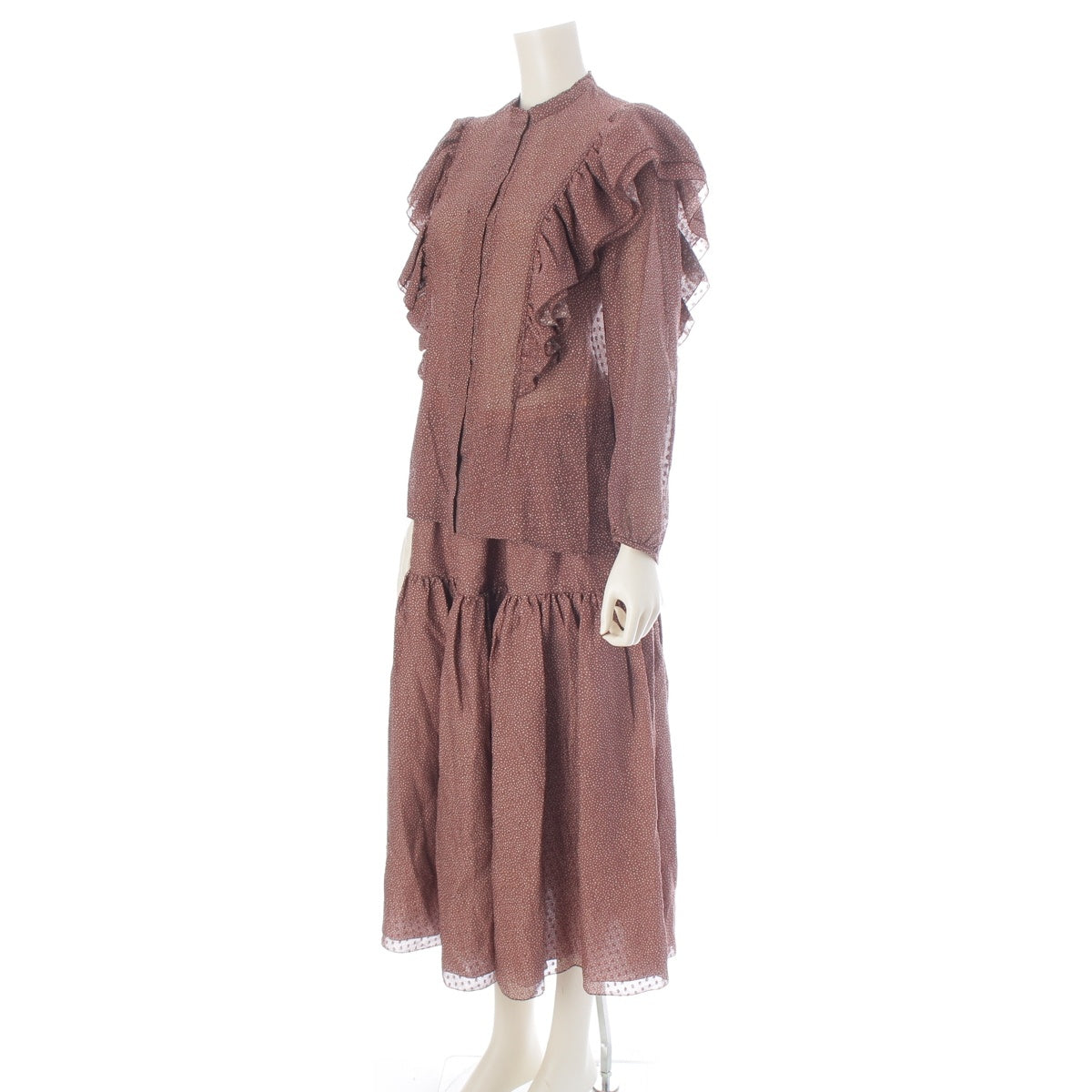 Drawer silk All-over print blouse Skirt setup 6521-299-0870 6524-299-1517 Brown 38