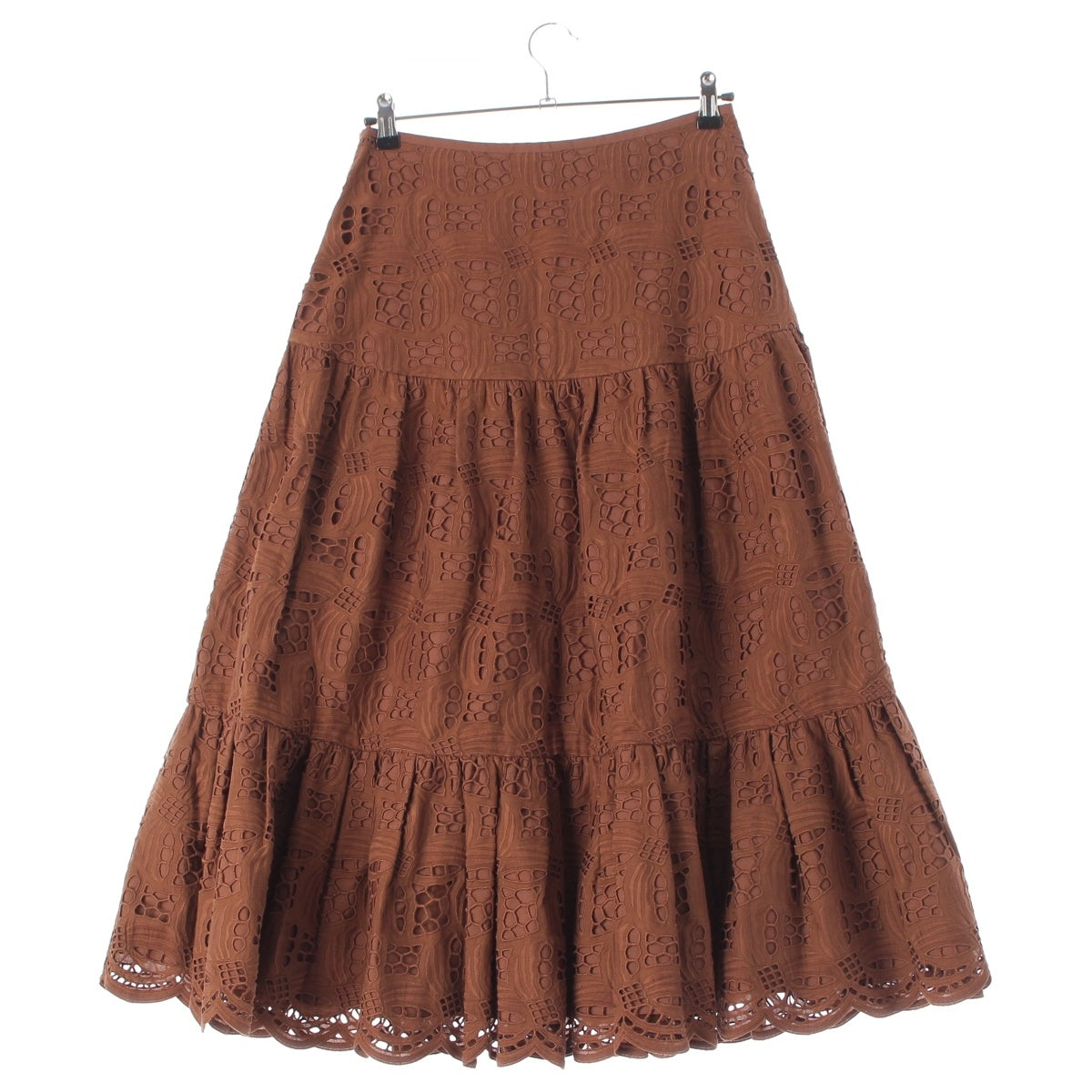 Drawer cotton Embroidery Gathered skirt 6524-299-1544 Brown 38