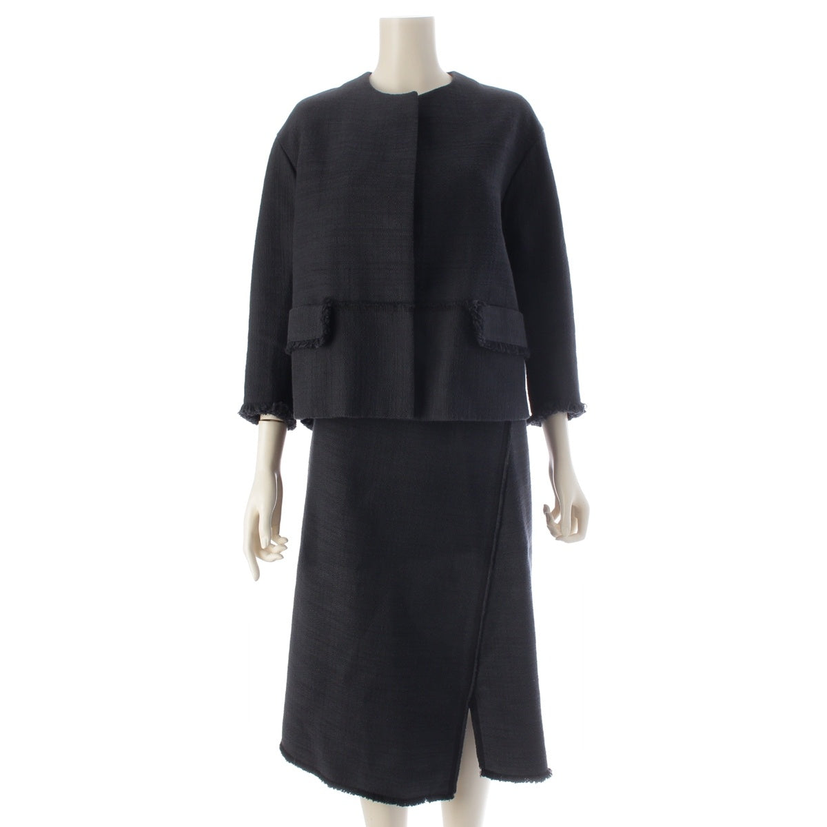 Drawer cotton Tweed suit jacket Skirt setup 6522-234-0531 Navy 36/38