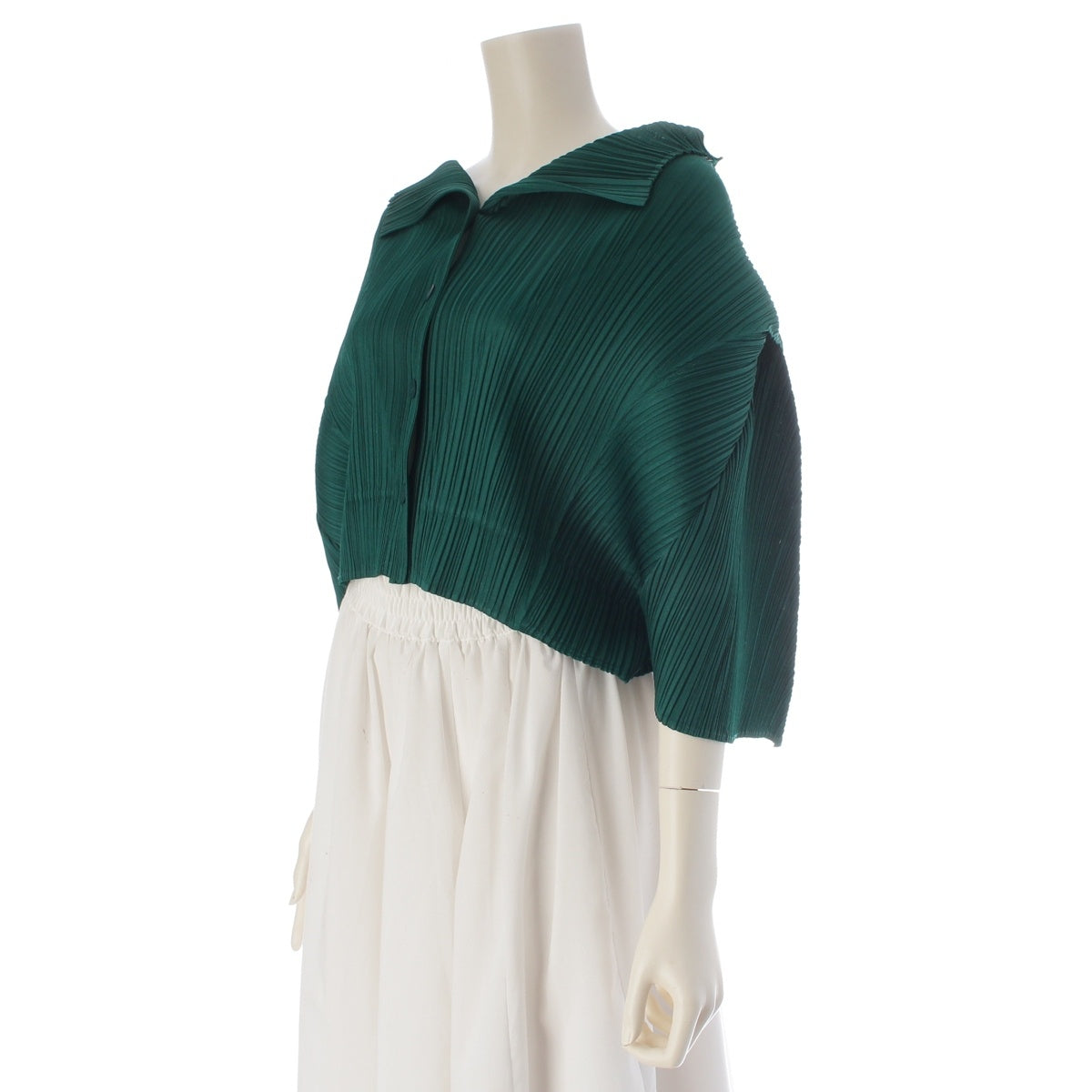 PLEATS PLEASE ISSEY Three-quarter sleeve cropped shirt cardigan PP01-JT536 green L