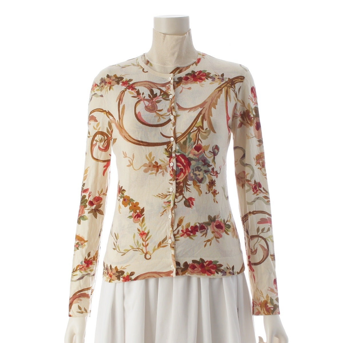Christian Dior Galliano period Wool Cashmere Silk Floral print sleeveless high-neck ensemble ensemble top cardigan 2H13077062/2H13055161 Ivory 38
