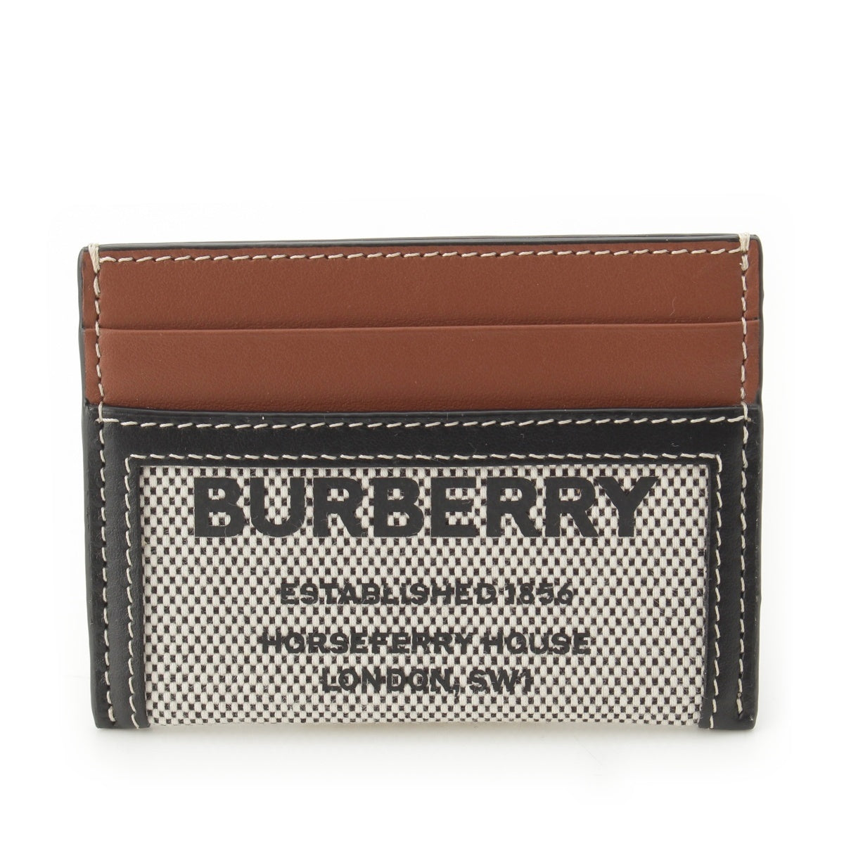 BURBERRY Horse ferry Canvas leather logo Card Case Black x brown