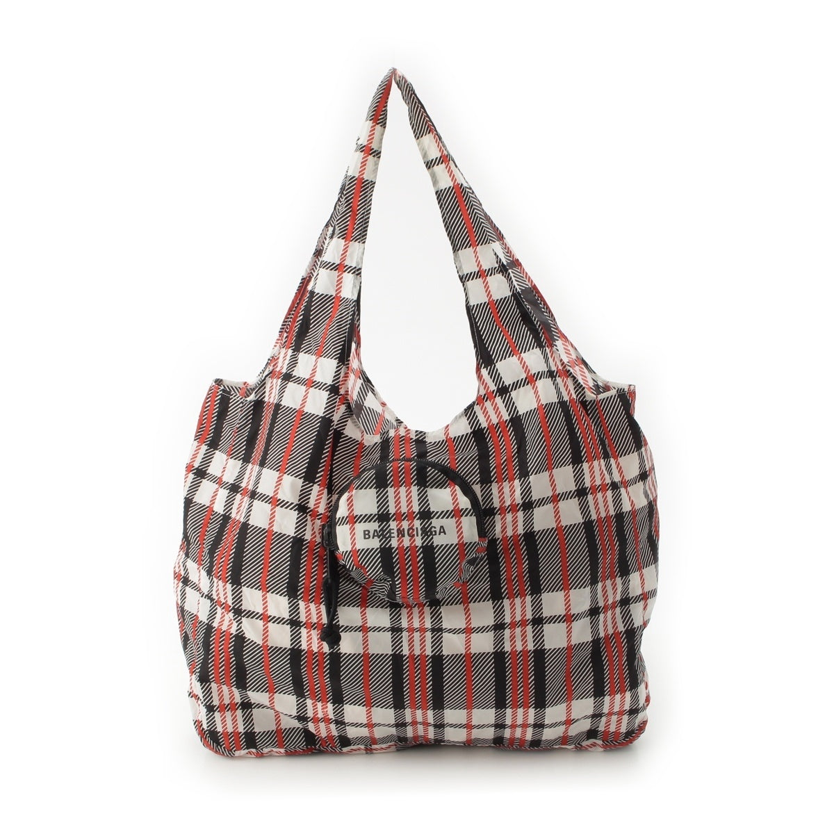BALENCIAGA Grocery shopper Nylon Check Pattern Logo Eco Handbag Tote 669396 black