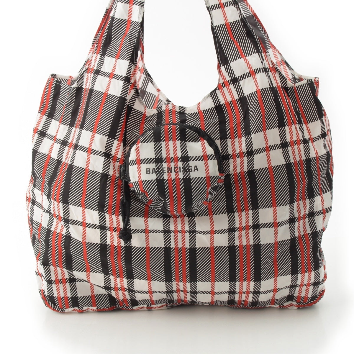 BALENCIAGA Grocery shopper Nylon Check Pattern Logo Eco Handbag Tote 669396 black