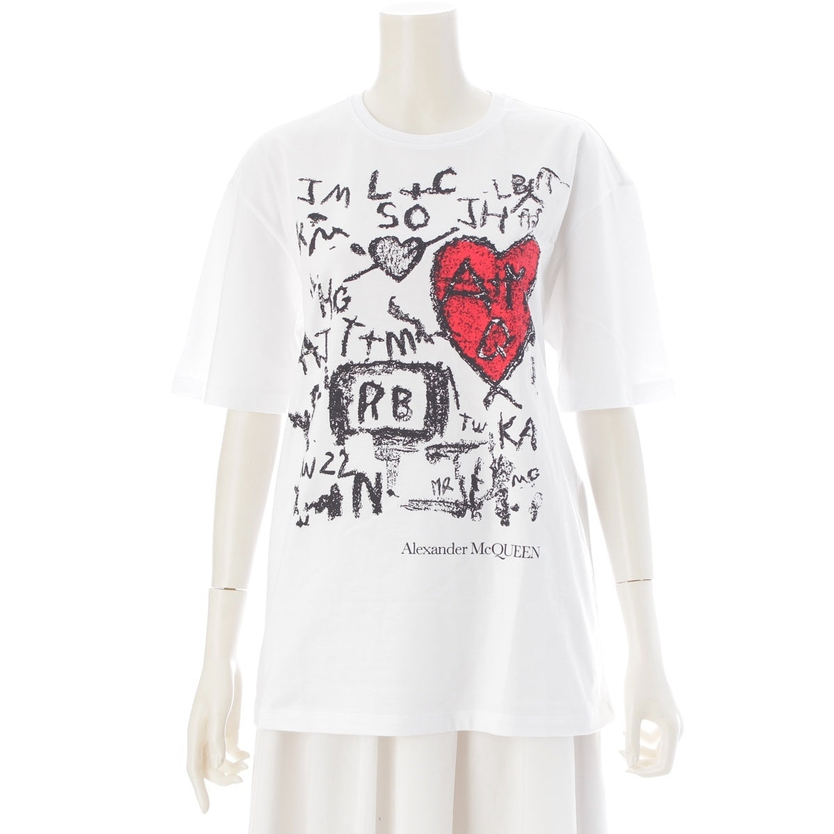 Alexander McQueen Paint Heart Logo Short sleeve T-shirt 711430 white 42