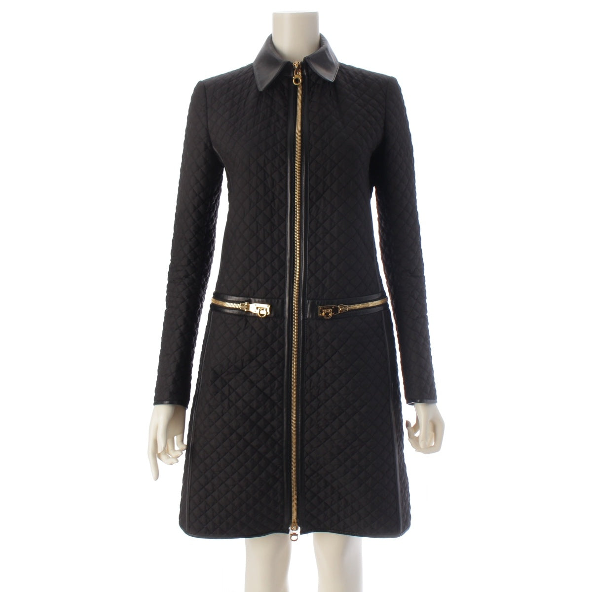 Salvatore Ferragamo Gancini Zip Quilted Coat outer black 38