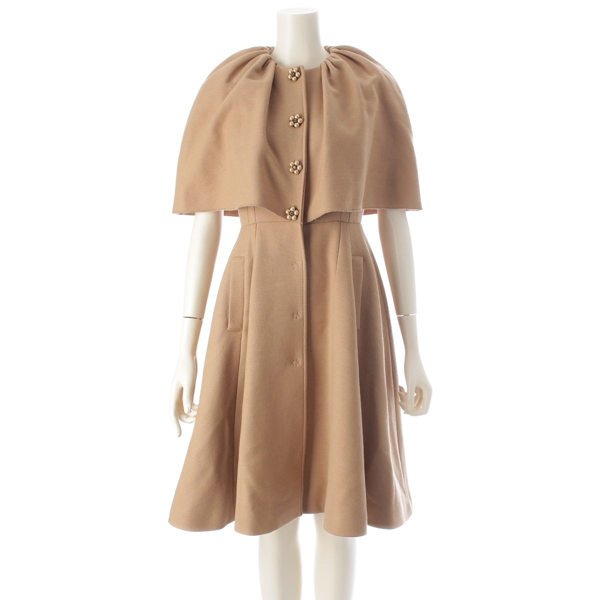DOLCE&GABBANA wool Pearl rhinestone button cape coat beige 38