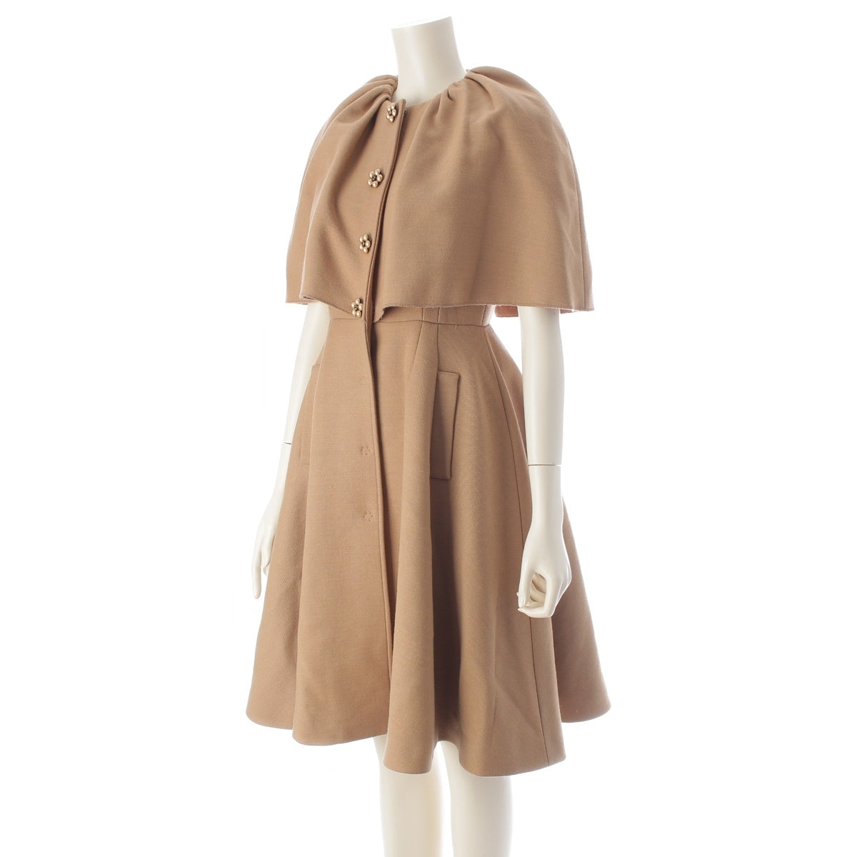 DOLCE&GABBANA wool Pearl rhinestone button cape coat beige 38
