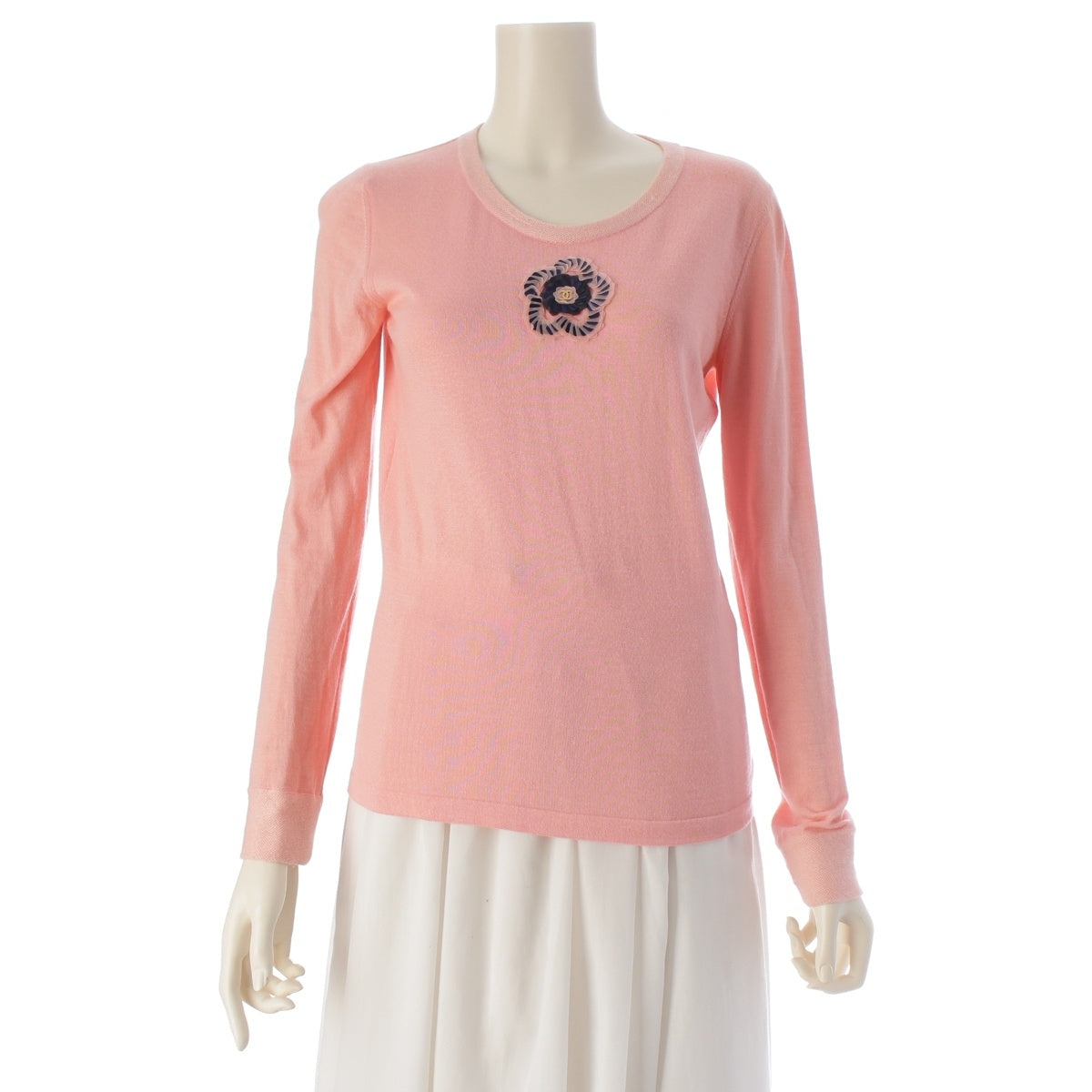 CHANEL cashmere silk COCO Mark Camelia knit tops P40352 pink 34