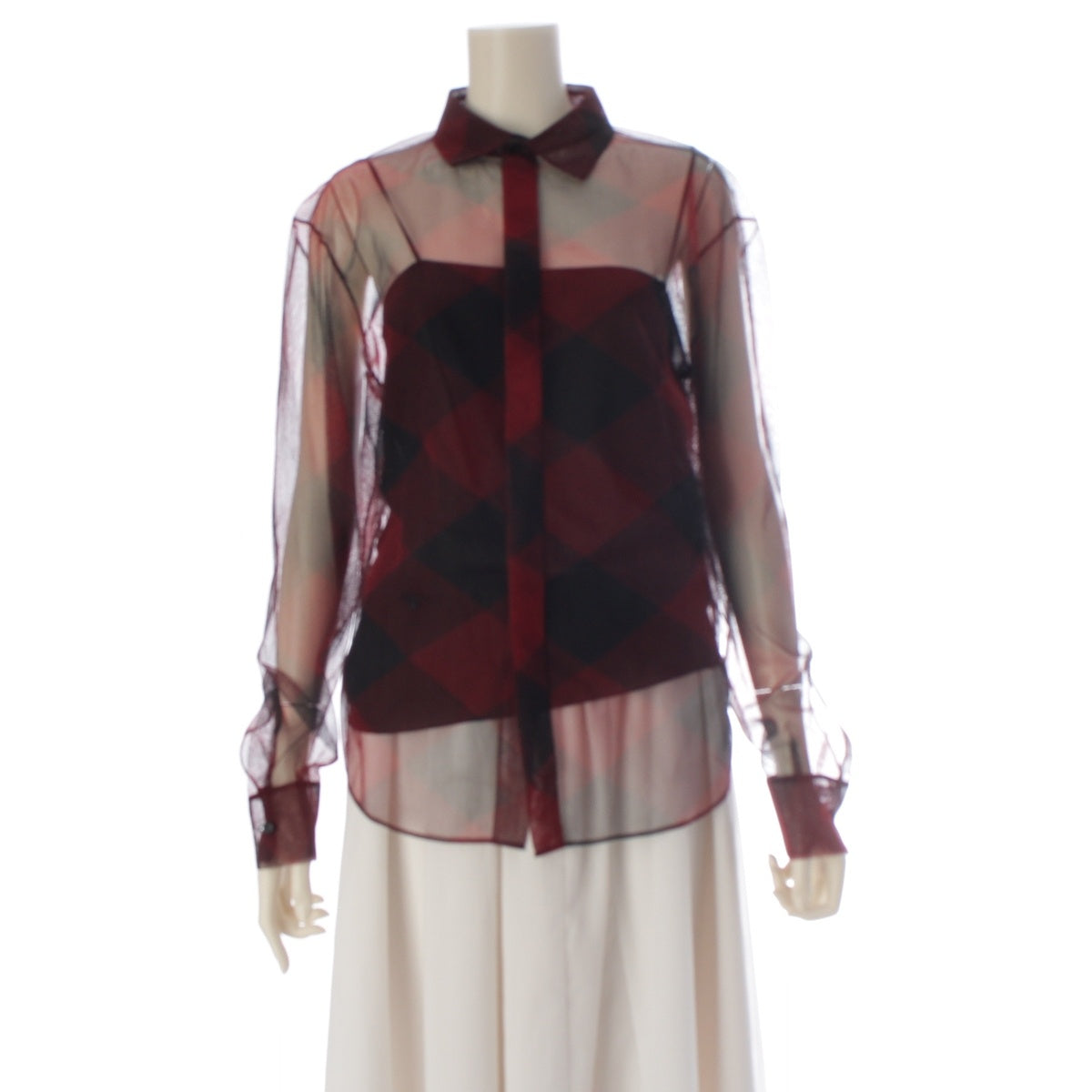 Christian Dior Bee cotton Check Mesh Long sleeve shirt With inner 951B06A8974 Red black 40