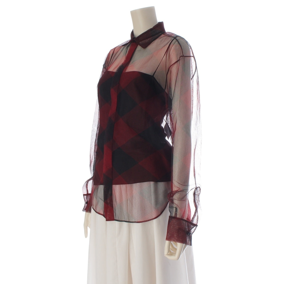 Christian Dior Bee cotton Check Mesh Long sleeve shirt With inner 951B06A8974 Red black 40