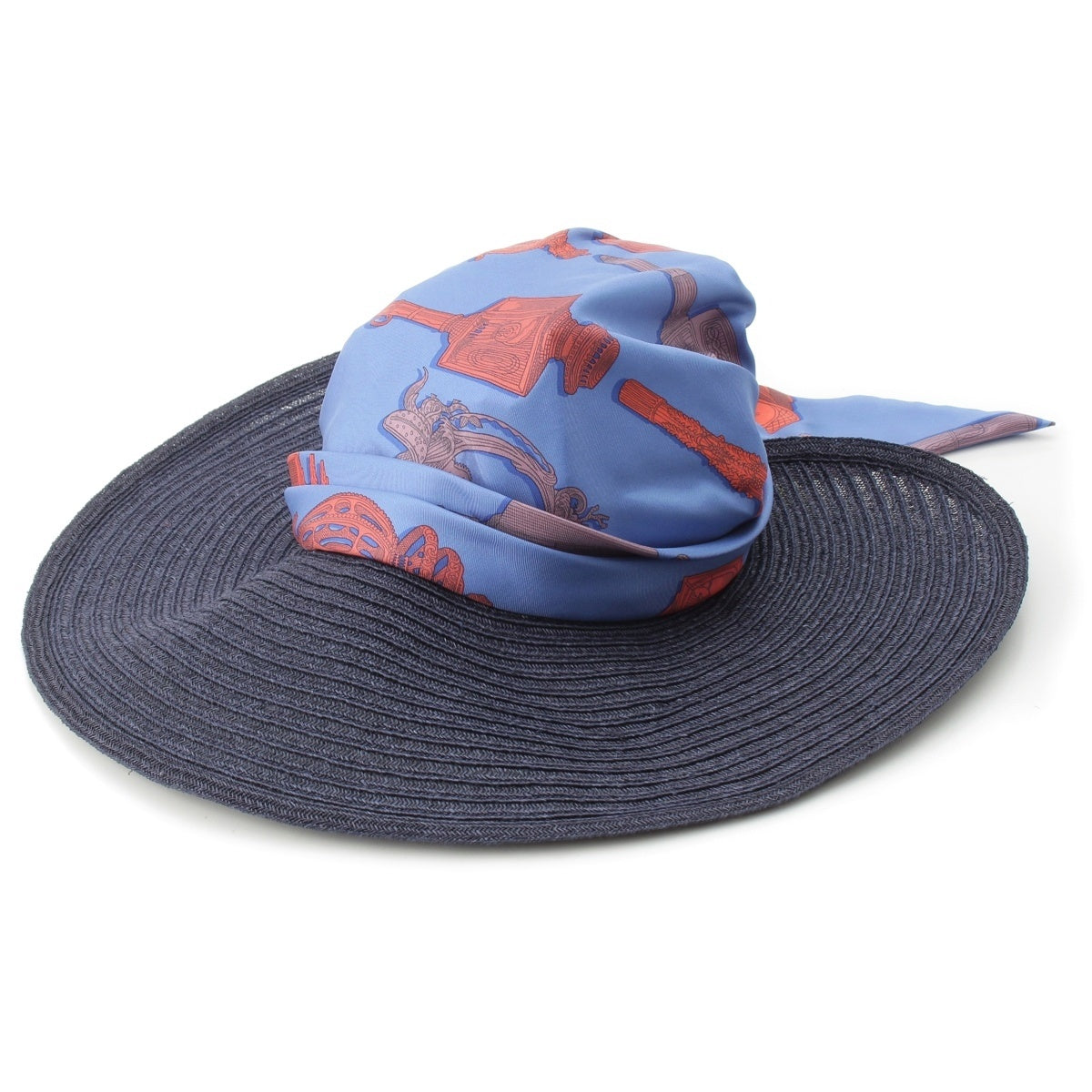 HERMES silk Merveilleuses Lantern hat hat Navy