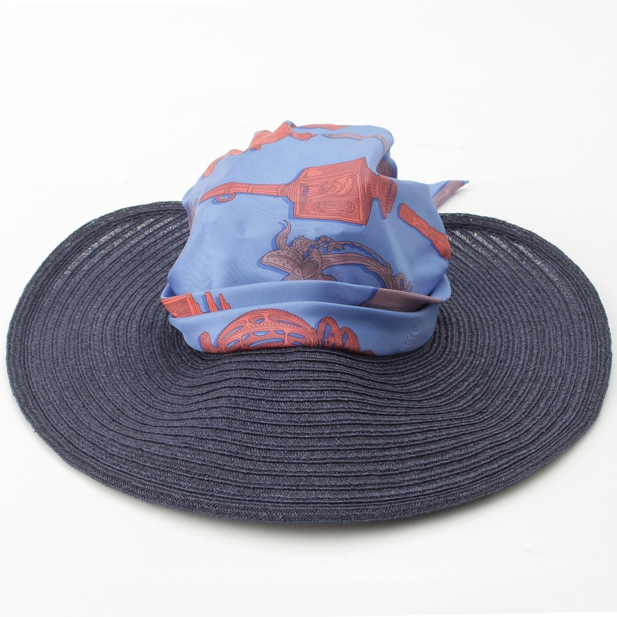 HERMES silk Merveilleuses Lantern hat hat Navy