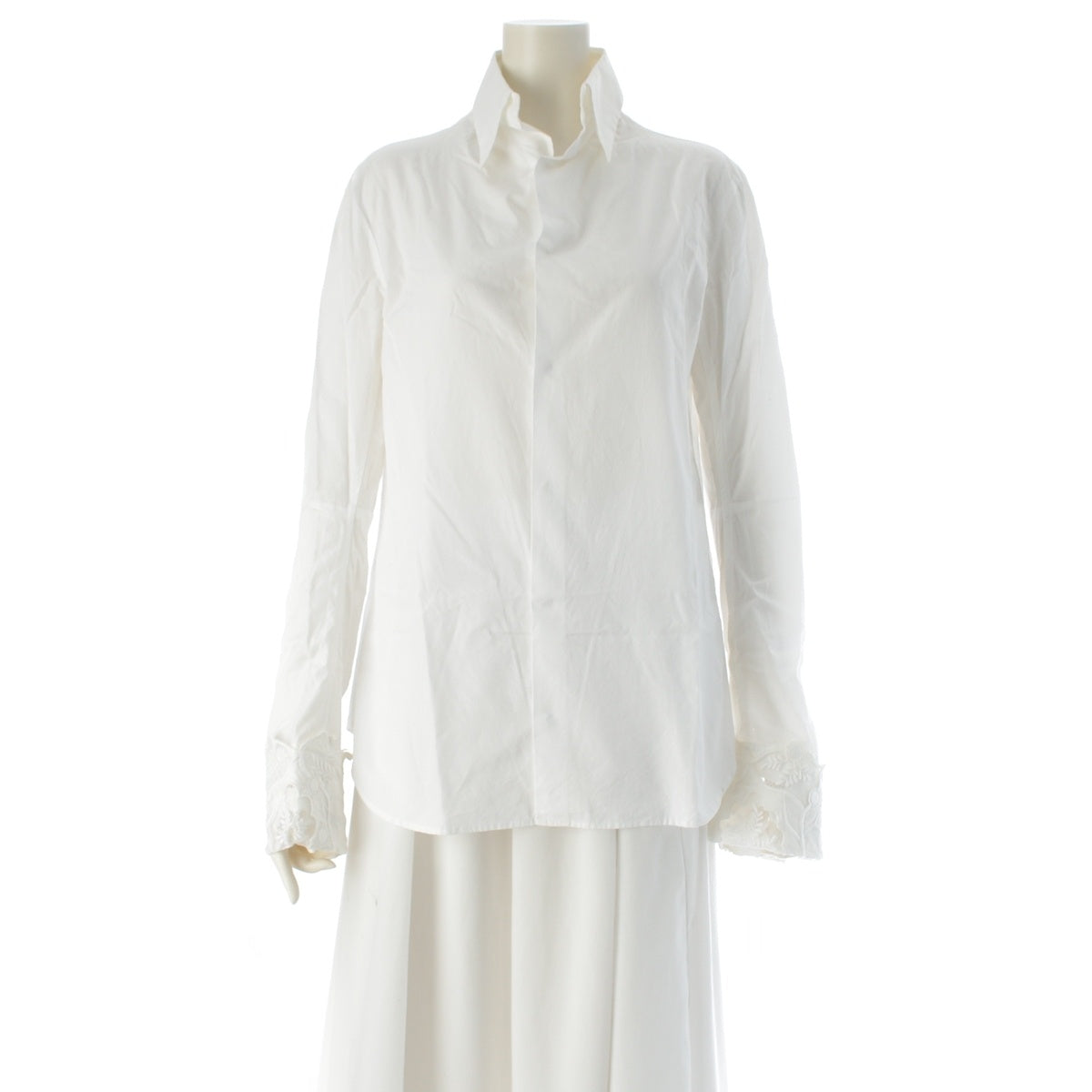 Yohji Yamamoto cotton Femme Lace-trimmed flared sleeve oversized shirt blouse FT-B23-016 white 2