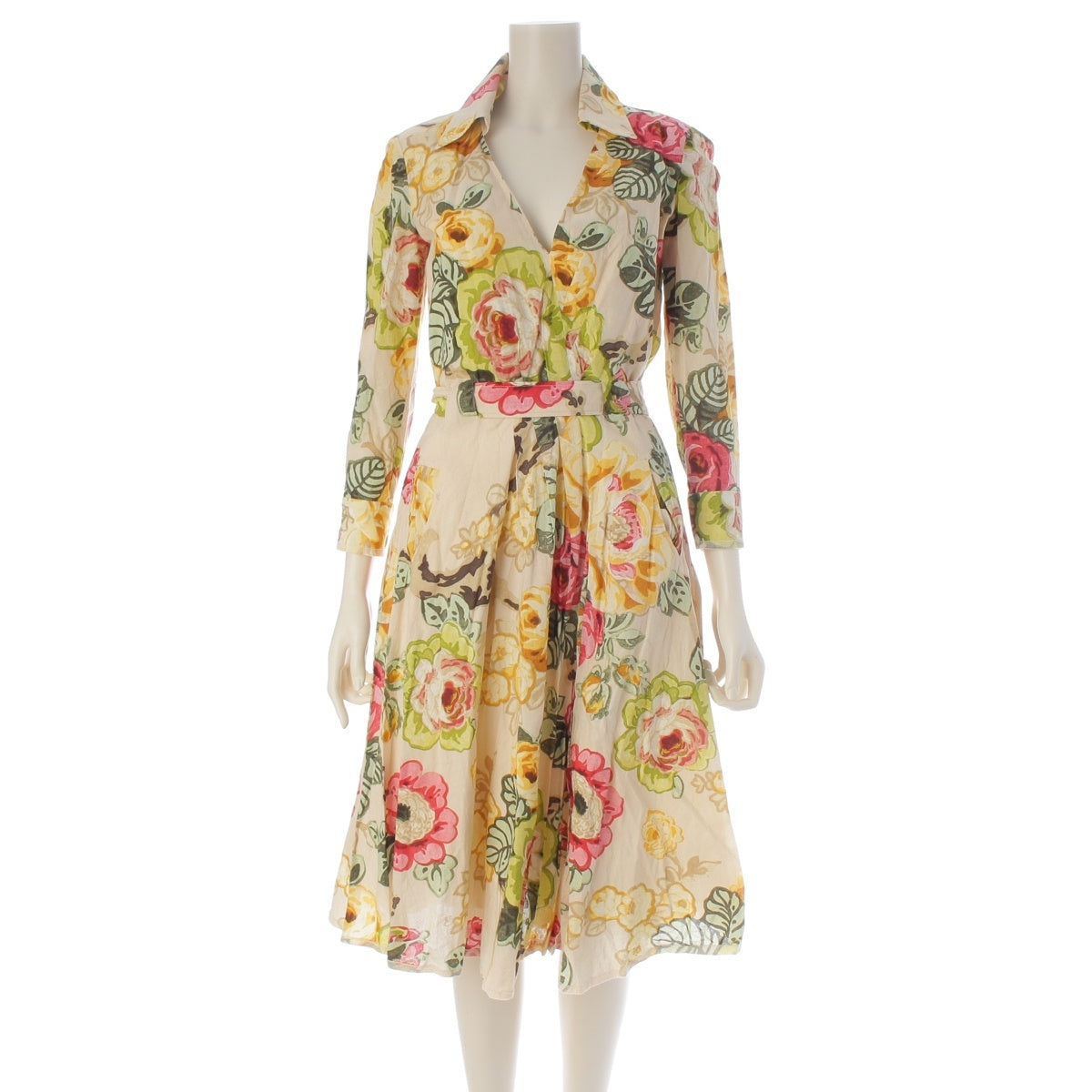 KENZO cotton Vintage Botanical Graphic Flare one piece dress multicolor 36