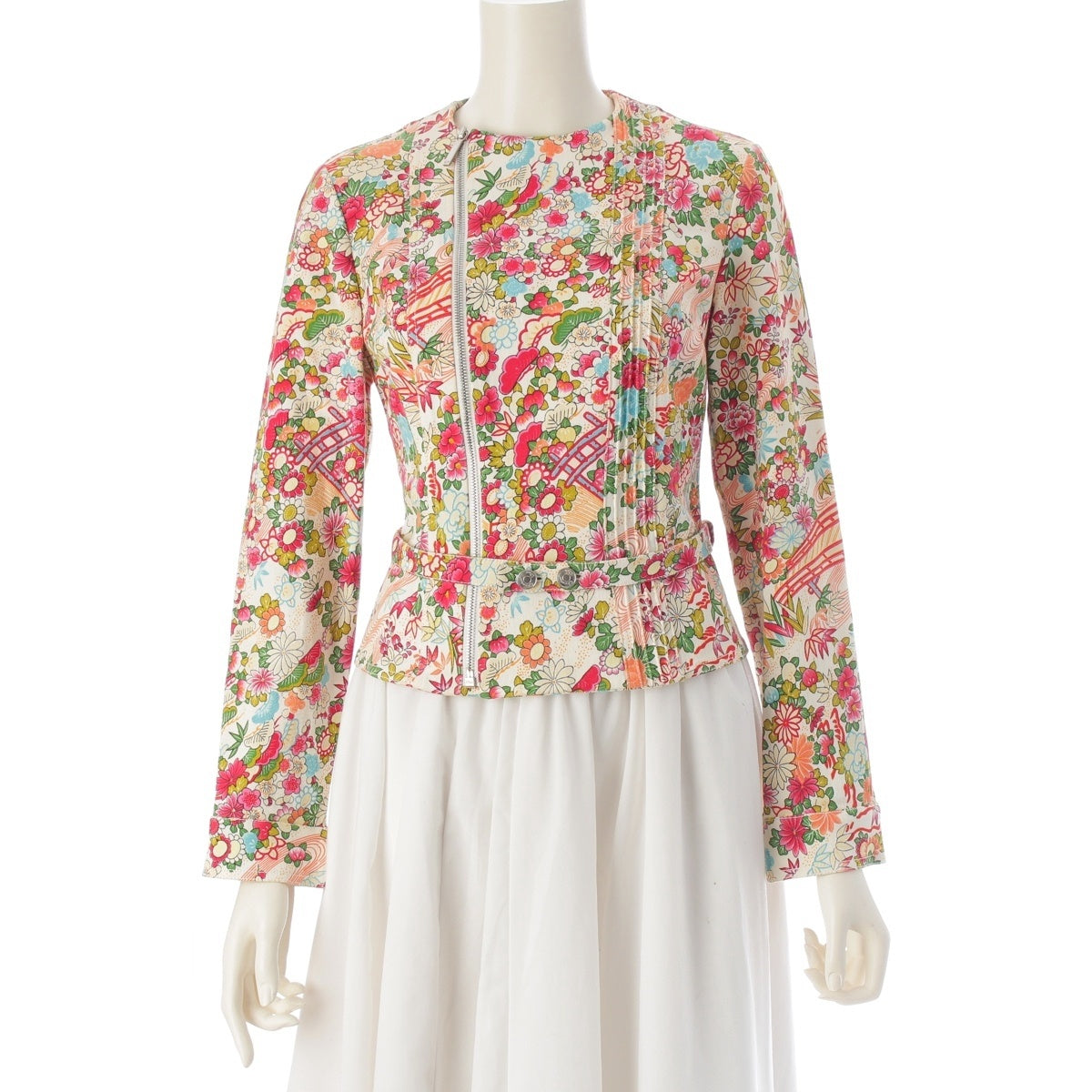 Dior cotton BY John Galliano (Galliano era, PRE FALL) Floral Yuzen motif cropped outerwear Riders jacket multicolor 36