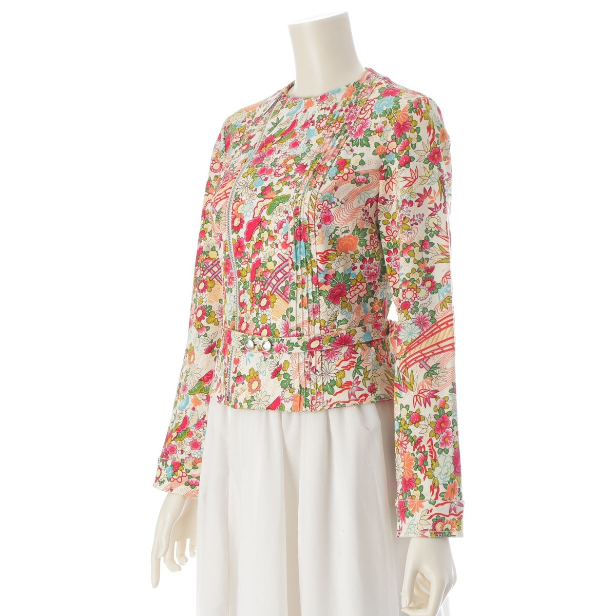 Dior cotton BY John Galliano (Galliano era, PRE FALL) Floral Yuzen motif cropped outerwear Riders jacket multicolor 36