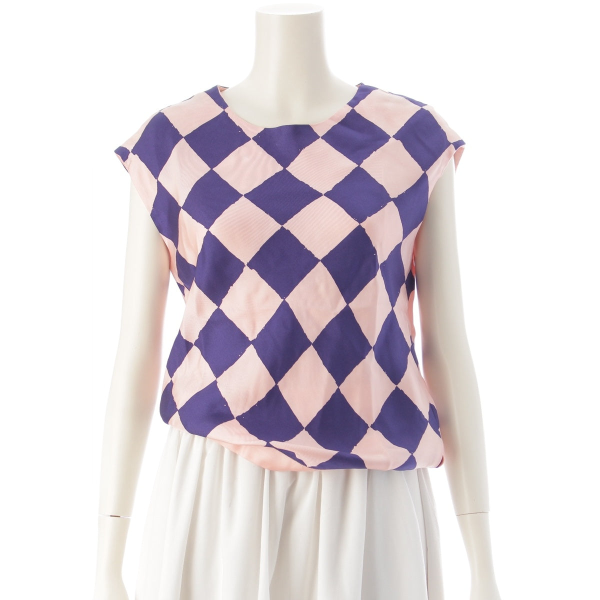 BALENCIAGA Edition silk Checkerboard pattern sleeveless top tops 194144 Pink blue 36