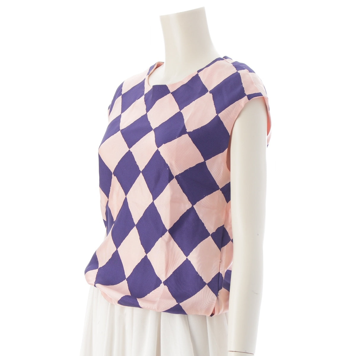 BALENCIAGA Edition silk Checkerboard pattern sleeveless top tops 194144 Pink blue 36