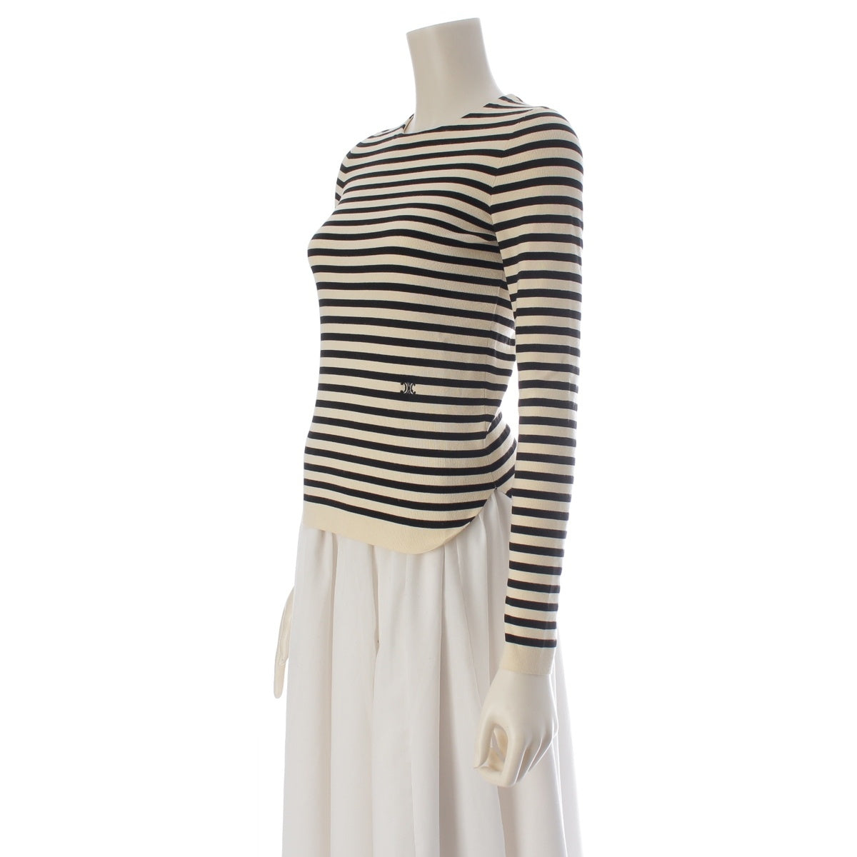 CELINE Triomphe embroidered striped long-sleeved shirt Cut Long sleeve top Off-white black XS