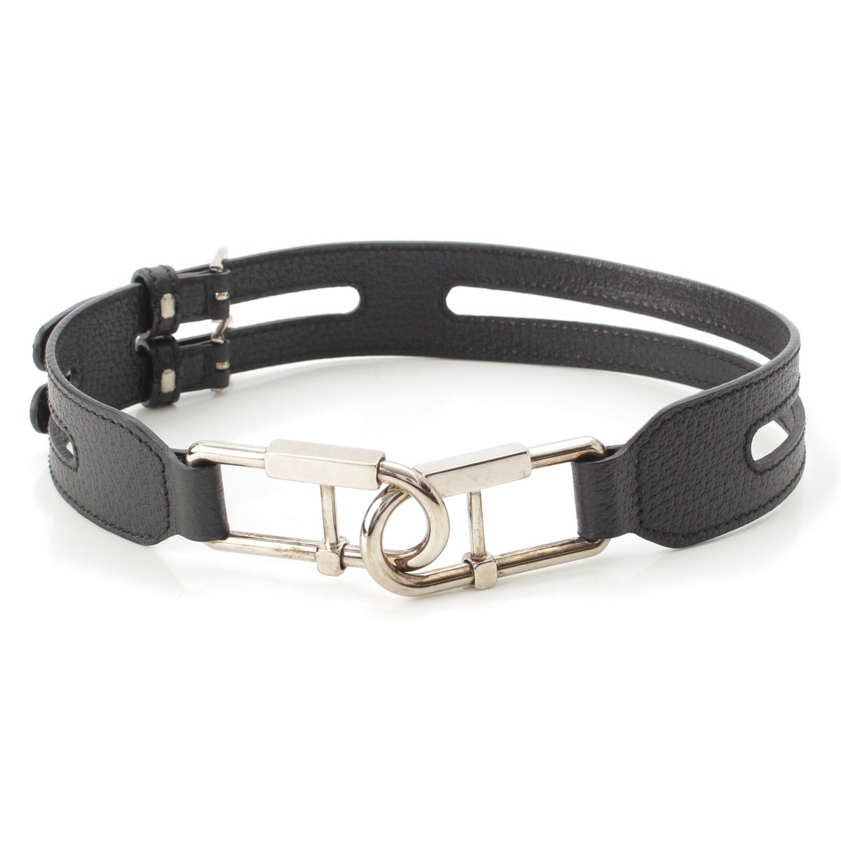 BALENCIAGA BY Nicolas Ghesquière leather Metal buckle double belt belt Black Silver